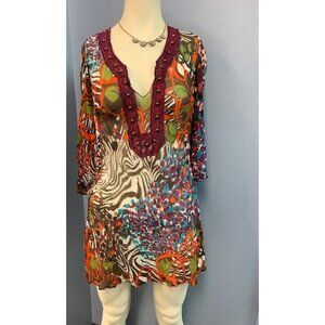 Bisou Busou Sheer Animal Print Blouse, Size Small